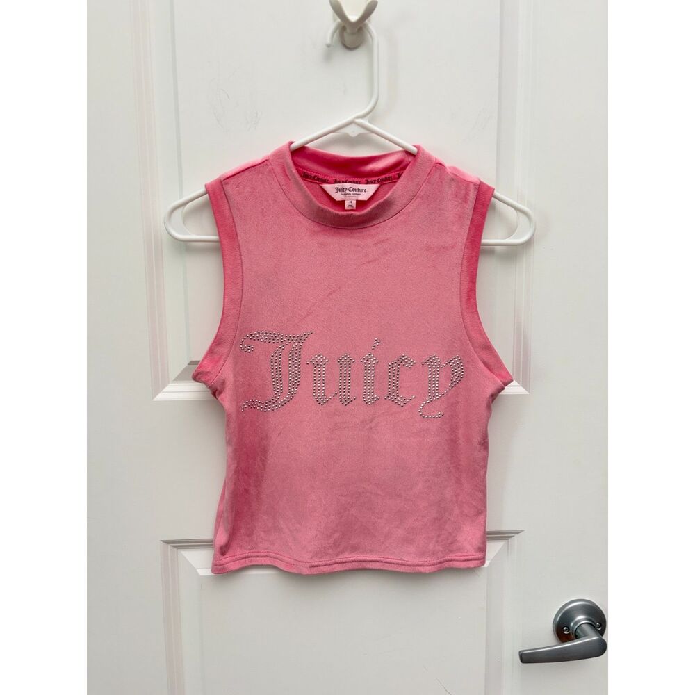 Juicy Couture Pink Velour Rhinestone Tank Top Womens Med Sleeveless Sleepwear